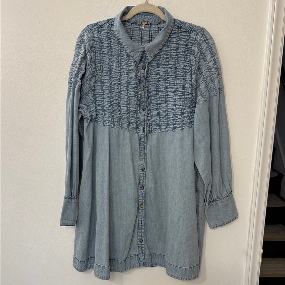 Free People Light Blue Denim Top